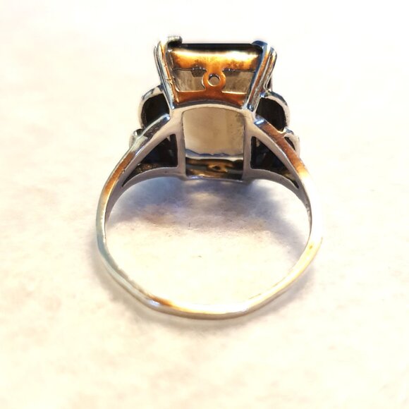 One-of-a-Kind Vintage Art Deco Smoky Quartz 925 Sterling Silver Cocktail Ring - Picture 9 of 15